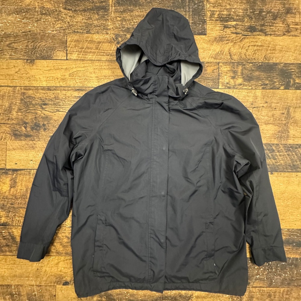 Lands End Womens 2X 20W‎ 22W Black Hooded Rain Jacket Waterproof Coat Outerwear